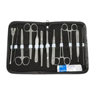 Equipo de disección de 12 piezas para instrumental médico y procedimientos quirúrgicos.