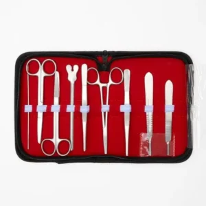 Equipo de disección de 9 piezas para instrumental médico, prácticas y procedimientos de precisión.