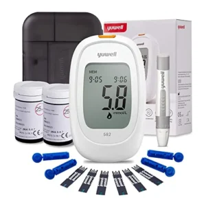 Glucómetro Yuwell digital para medir niveles de glucosa en sangre de forma precisa.