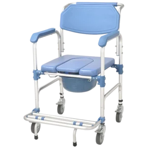 Inodoro de aluminio azul SM para baño asistido y apoyo de personas con movilidad reducida.