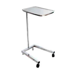Mesa Mayo médica ajustable para apoyo de instrumentos y materiales durante procedimientos.