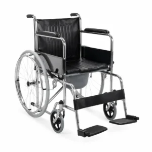 Silla de ruedas estándar con inodoro SM para movilidad asistida, traslado e higiene de personas con movilidad reducida.