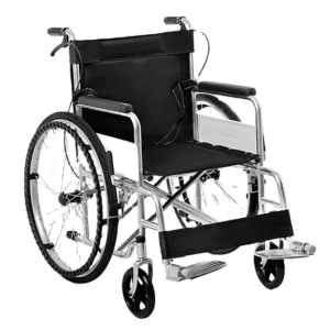 Silla de ruedas estándar lona con freno SM para movilidad segura y apoyo de personas con movilidad reducida.